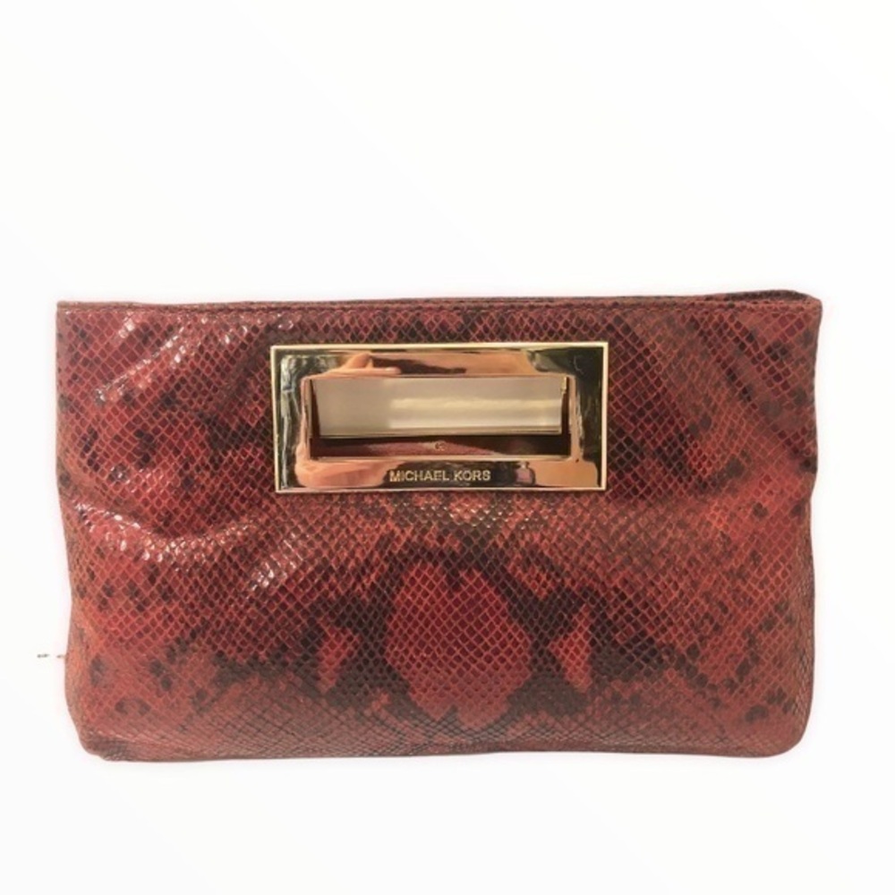 Michael kors red snakeskin embossed leather clutch